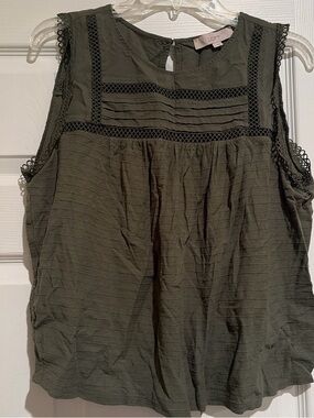 LOFT Olive Lace-Trim Sleeveless Tank